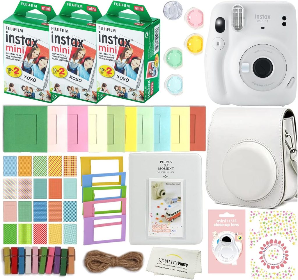 Fujifilm Instax Mini 11 Instant Camera with Case, 60 Fuji Films, Decoration Stickers, Frames, Photo Album and More Accessory kit … (Ice White) Fujifilm Instax Mini 11 Instant Camera with Case, 60 Fuji Films, Decoration Stickers, Frames, Photo Album and More Accessory kit … (Ice White)