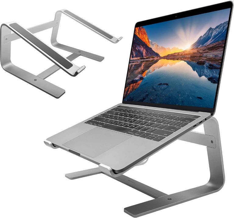 Macally Macbook Stand | Laptop Stand for Desk | Computer Stand (Universal 10″-17.3″) Premium Aluminum Stylish and Sturdy Laptop Riser Stand – Laptop Holder for Macbook Pro/Air, Notebook, Chrome