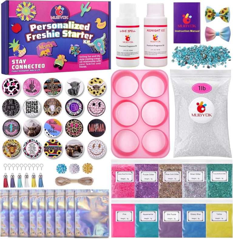 MUBYOK M421 Car Freshies Supplies Starter Kit,DIY Freshie Making kit with 1LB Unscented Aroma Beads,3 inch Circle Freshies Silicone Molds,4 OZ Fragrance Oil and Card Stock（Make 9 freshie）