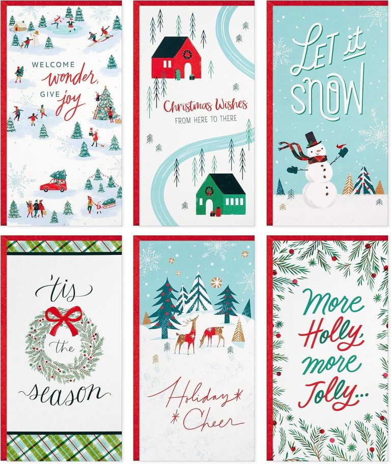 Hallmark Money and Gift Card Holder Christmas Card Assortment (36 Cards and Envelopes) Mint Green, Plaid, Holly, Deer