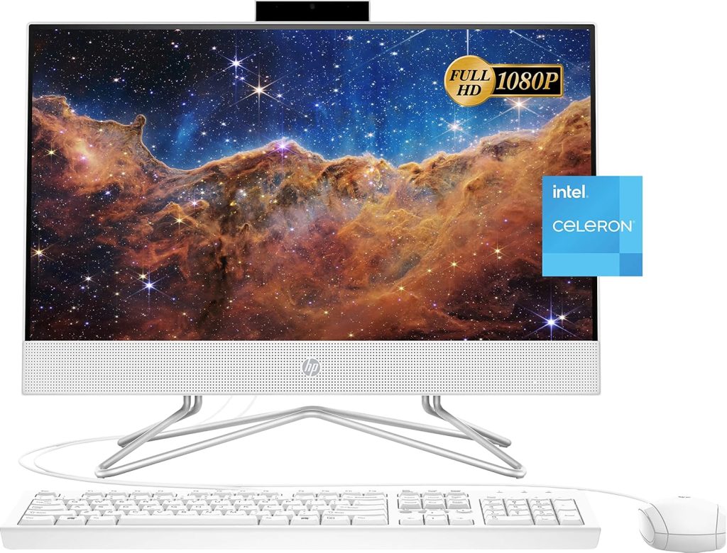 HP 2022 Newest All-in-One Desktop, 21.5″ FHD Display, Intel Celeron J4025 Processor, 8GB RAM, 256GB PCIe SSD, Webcam, WiFi, HDMI, RJ-45, Wired Keyboard&Mouse, Windows 11 Home, White HP 2022 Newest All-in-One Desktop, 21.5″ FHD Display, Intel Celeron J4025 Processor, 8GB RAM, 256GB PCIe SSD, Webcam, WiFi, HDMI, RJ-45, Wired Keyboard&Mouse, Windows 11 Home, White