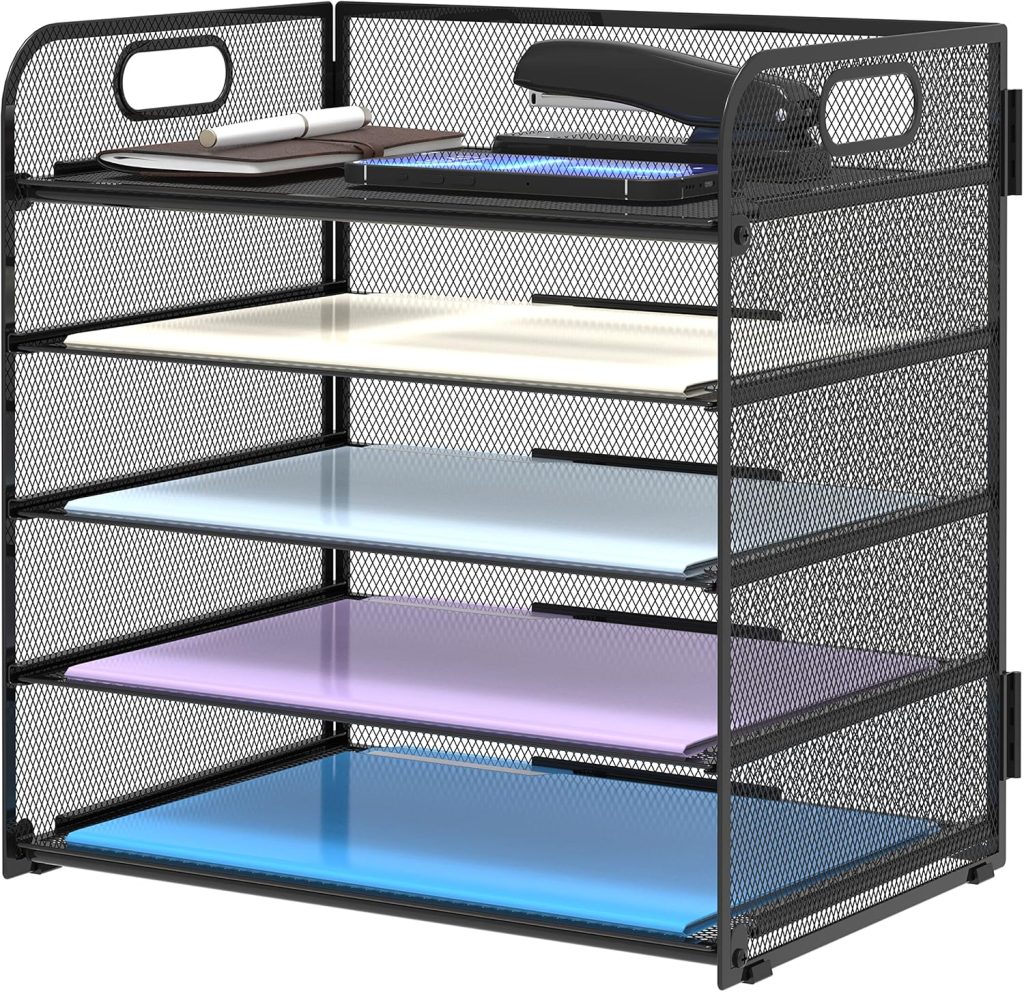 Supeasy 5 Trays Paper Organizer with Handle – Mesh Desk File/Letter Organizer,Black Paper Sorter for Office, Home or School Supeasy 5 Trays Paper Organizer with Handle – Mesh Desk File/Letter Organizer,Black Paper Sorter for Office, Home or School