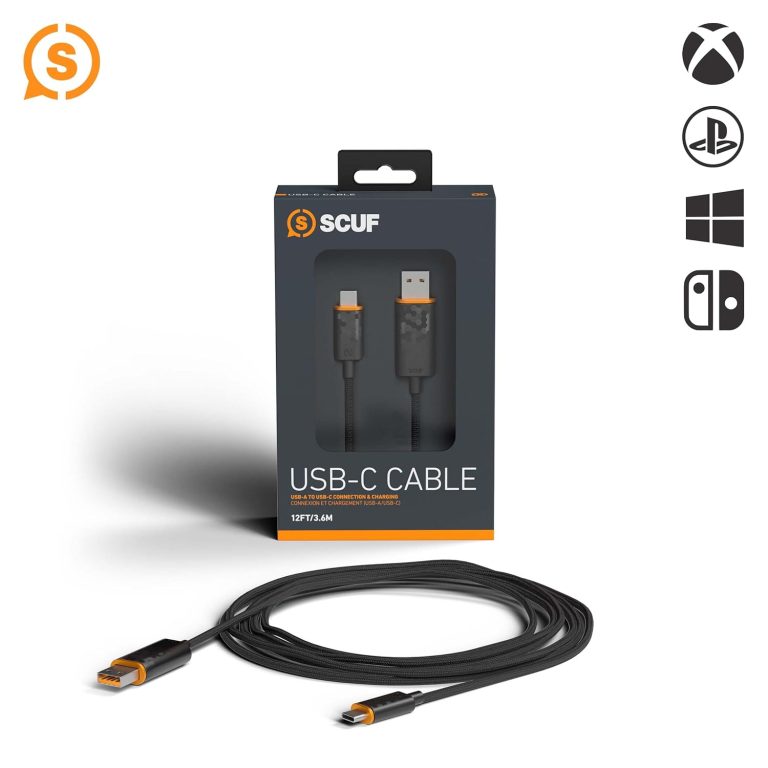 SCUF Braided USB-C Cable – Black 6 feet / 2 Meters USB Type C Connection and Charging for Xbox Controllers, PS5 Controllers, and Smart Phones – Xbox Series X;
