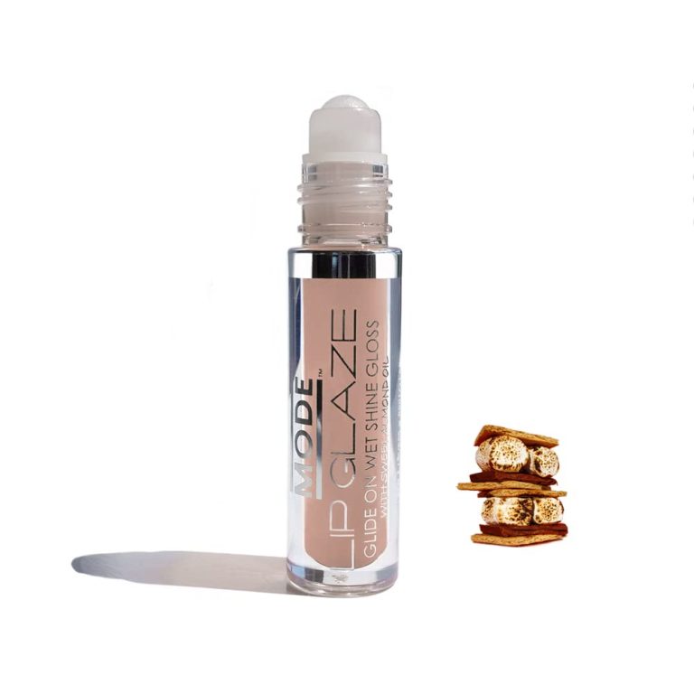 Mode Cosmetics Lip Glaze – BONFIRE S’MORES Flavored Gloss Roll On Wet Shine, Hydrating Moisturizing Sweet Almond, Areni Noir & Wild Rose Natural Skincare Fruit Oils Vegan, No Cruelty, NY Made, 4ml