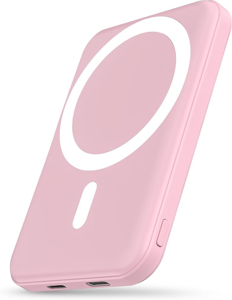 podoru for Magsafe Battery Pack, 5000mAh Magnetic Power Bank with Type-C Cable 20W PD Fast Charging Lighting Input Wireless Portable Charger for iPhone 16/15/14/13/12/ All Series-Pink