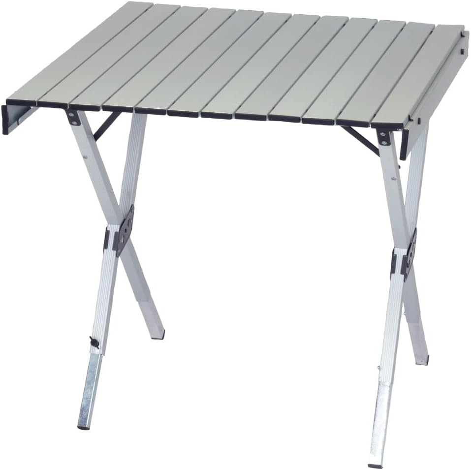 RIO Brands Gear Compact Expandable Outdoor and Camping Aluminum Roll-Top Heat Dissipating Picnic Table, Silver, 2 in 1 RIO Brands Gear Compact Expandable Outdoor and Camping Aluminum Roll-Top Heat Dissipating Picnic Table, Silver, 2 in 1