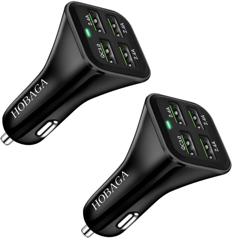USB Car Charger Adapter[2Pack], QC 3.0 Fast Car Charger, 4-Port Multi 9.6 Amp Car Cigarette Lighter Charger Compatible with All Smartphone and USB Electronics Devices.