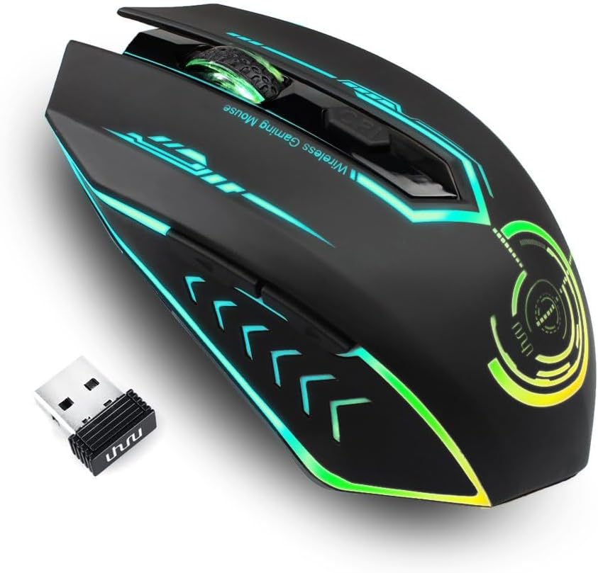 UHURU Wireless Gaming Mouse Up to 10000 DPI, Rechargeable USB Wireless Mouse with 6 Buttons 7 Dynamic LED Color Ergonomic Programmable MMO RPG for PC Laptop, Compatible with Windows Mac UHURU Wireless Gaming Mouse Up to 10000 DPI, Rechargeable USB Wireless Mouse with 6 Buttons 7 Dynamic LED Color Ergonomic Programmable MMO RPG for PC Laptop, Compatible with Windows Mac