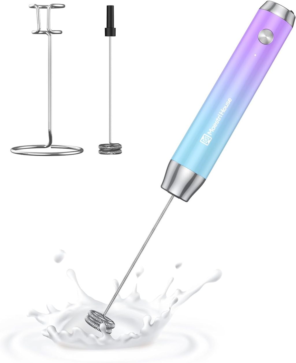 Maestri House Rechargeable Milk Frother with Stand, Handheld Electric Foam Maker Waterproof Detachable Stainless Steel Whisk Drink Mixer Foamer for Lattes, Cappuccino Maestri House Rechargeable Milk Frother with Stand, Handheld Electric Foam Maker Waterproof Detachable Stainless Steel Whisk Drink Mixer Foamer for Lattes, Cappuccino