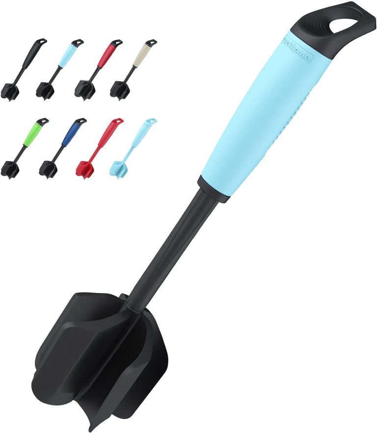 Ourokhome Upgrade Meat Chopper and Potato Masher, Heat Resistant Ground Meat Smasher for Hamburger Meat, 5 Curved Blades Ground Beef Smasher, Nylon Non Stick Mixer, Stirrer and Kitchen Gadgets, Teal