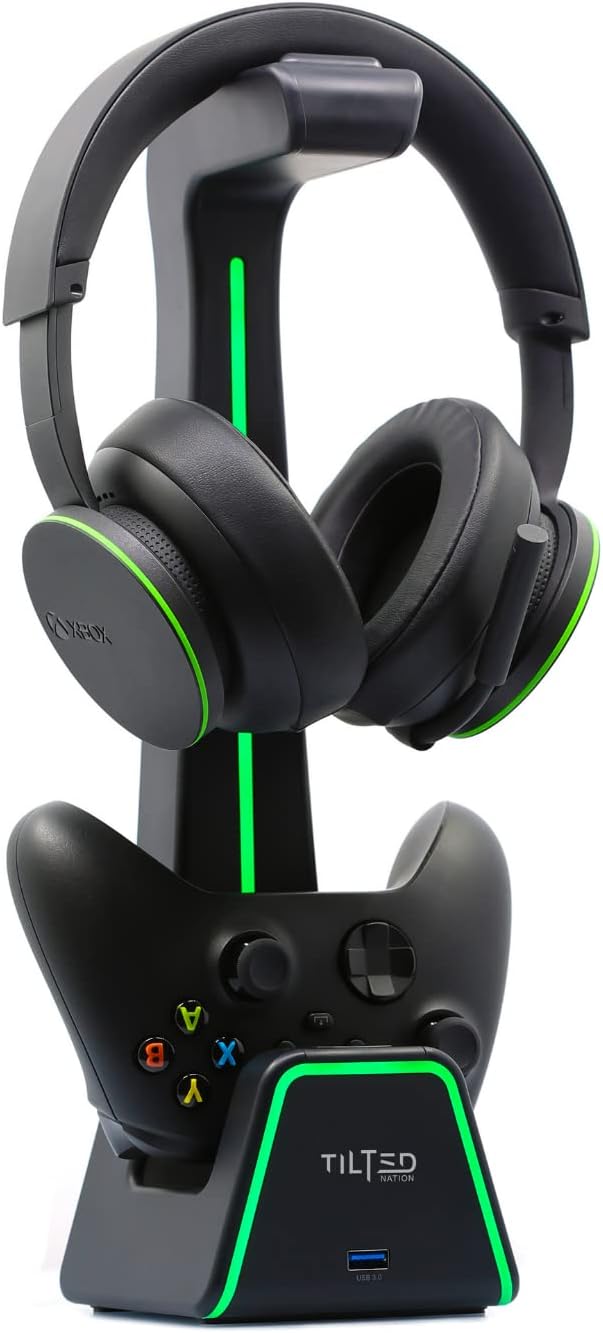 Tilted Nation 3 in 1 Gaming Headset and Controller Stand for PS5 and Xbox Series X Charging Station – Game Controller Holder and Headphone Stand for Desk with PlayStation and Xbox Magnetic Charger Tilted Nation 3 in 1 Gaming Headset and Controller Stand for PS5 and Xbox Series X Charging Station – Game Controller Holder and Headphone Stand for Desk with PlayStation and Xbox Magnetic Charger