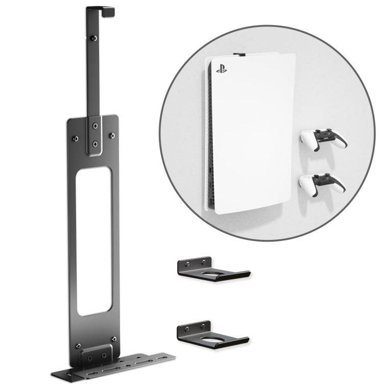 Console Holder Wall Mount for PS5: Black Gaming Stand for PlayStation 5 Digital Disc Edition With 2 Controller Kits
