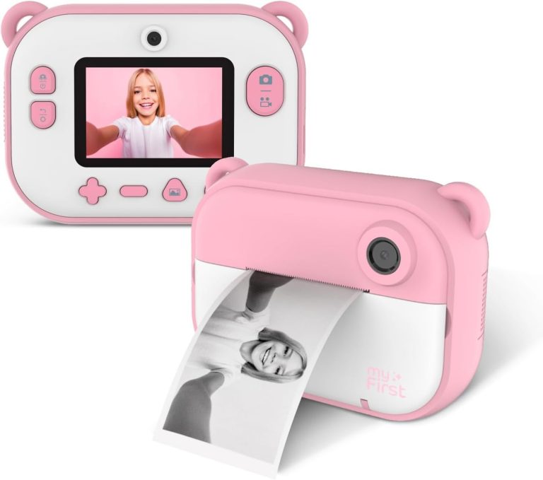 Kids Instant Print Camera myFirst Camera Insta 2 with 12MP Photos 1080P Video Selfie Lens Christmas Birthday Gifts for Boys Ages 3-12, microSD Card, Neck Lanyard Portable Travel Camera (Pink)