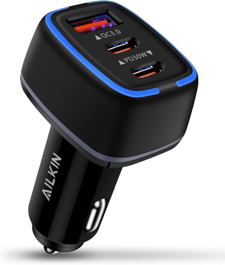 78W 3-Port USB C Car Charger, 2Pack Super Fast Cigarette Lighter Adapter, Dual PD 30 watts & Quick Charge 3.0 USB-A Auto Cargador for Samsung Galaxy, Apple iPhone, Google Pixel, USBC Type Adaptor Plug