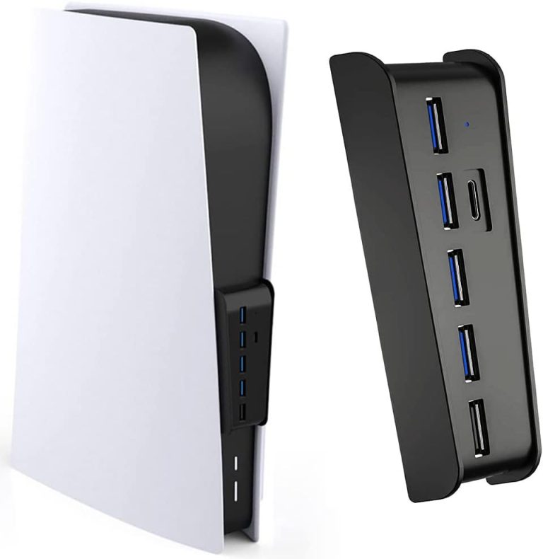 5 Port USB Hub for PS5, Megadream High-Speed Expansion Hub Charger Splitter Adapter with 4 USB + 1 USB Charging Port + 1 Type C Port, Compatible with PlayStation 5 Console (Not for PS5 Slim/PS5 Pro)