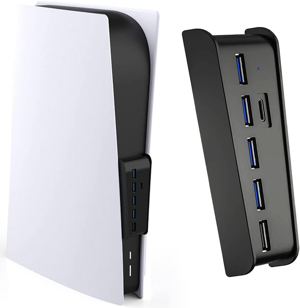 5 Port USB Hub for PS5, Megadream High-Speed Expansion Hub Charger Splitter Adapter with 4 USB + 1 USB Charging Port + 1 Type C Port, Compatible with PlayStation 5 Console (Not for PS5 Slim/PS5 Pro) 5 Port USB Hub for PS5, Megadream High-Speed Expansion Hub Charger Splitter Adapter with 4 USB + 1 USB Charging Port + 1 Type C Port, Compatible with PlayStation 5 Console (Not for PS5 Slim/PS5 Pro)