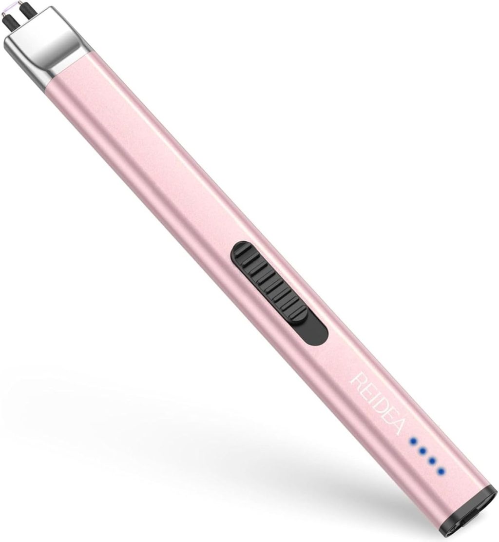 REIDEA Electric Lighter R1 Flat Candle Lighter, Windproof Flameless USB Rechargeable Arc Lighter with Safe Button and Power Indicator for Candle, BBQ and Fireworks, Rose Gold REIDEA Electric Lighter R1 Flat Candle Lighter, Windproof Flameless USB Rechargeable Arc Lighter with Safe Button and Power Indicator for Candle, BBQ and Fireworks, Rose Gold