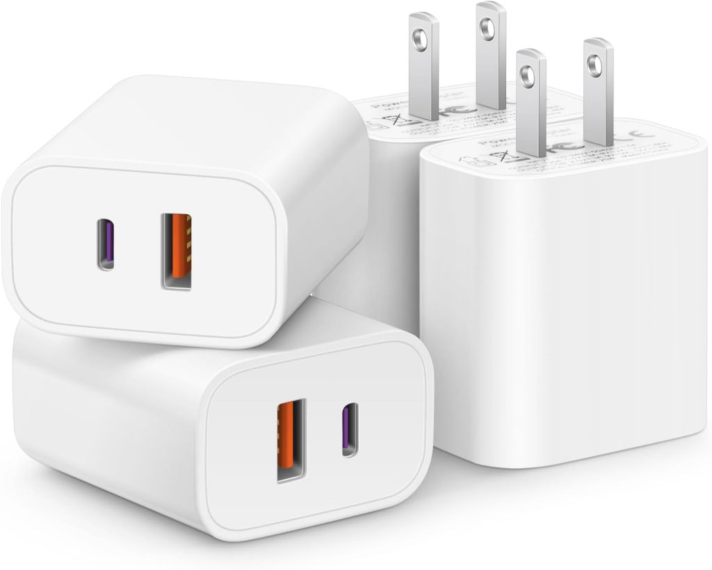 [4 Pack] USB C Charger Block Fast Charging Multiport Wall Charger [PD 20W USB-C & QC 3.0 USB Port] for IP 16/15/14/13/12/11/X/8, i Pad, Sam Sung, Google, Galaxy & More