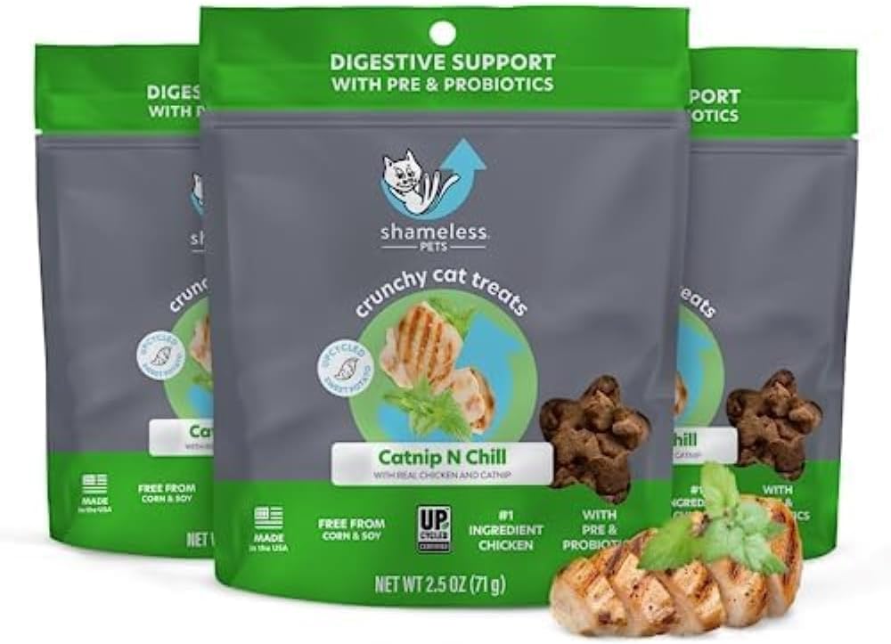 Shameless Pets Crunchy Cat Treats – Catnip Treats for Cats with Digestive Support, Natural Ingredients Kitten Treats with Real Chicken, Healthy Flavored Feline Snacks – Catnip N Chill, 3-Pk Shameless Pets Crunchy Cat Treats – Catnip Treats for Cats with Digestive Support, Natural Ingredients Kitten Treats with Real Chicken, Healthy Flavored Feline Snacks – Catnip N Chill, 3-Pk
