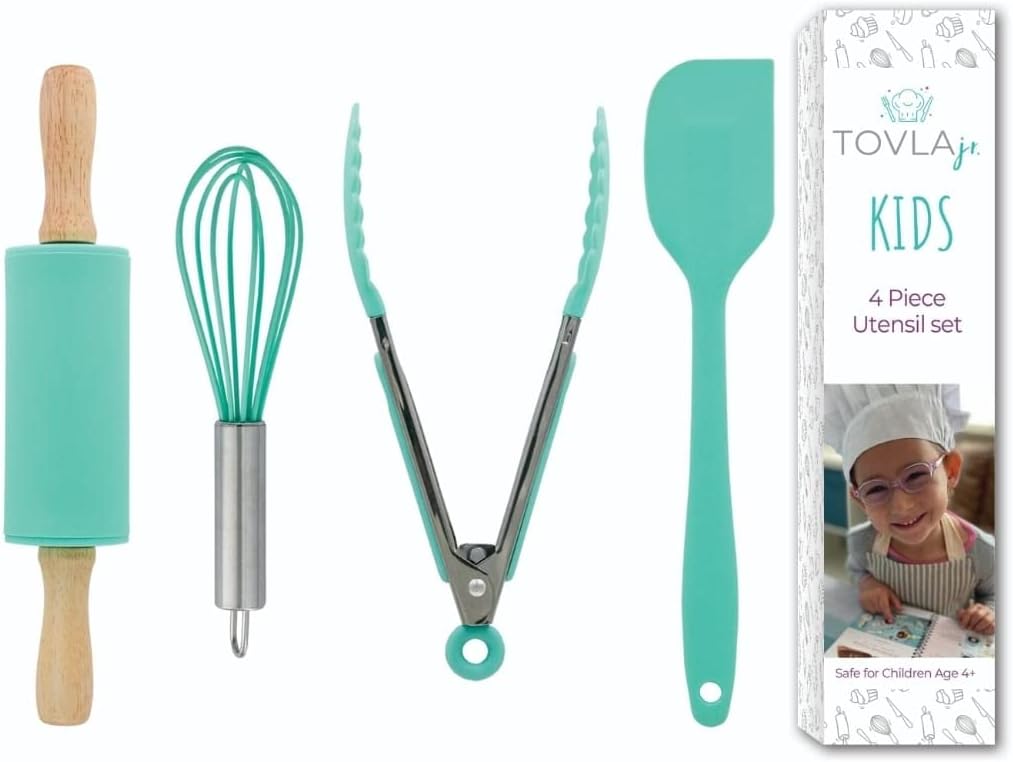 Tovla Jr. Kids Cooking Utensils Set – 4-Piece Kids Kitchen Tools – Safe Kids Baking Set – Food Grade Toddler Chef Supplies – Gender Neutral Silicone Cookware Kit with Spatula Whisk Tongs Rolling Pin Tovla Jr. Kids Cooking Utensils Set – 4-Piece Kids Kitchen Tools – Safe Kids Baking Set – Food Grade Toddler Chef Supplies – Gender Neutral Silicone Cookware Kit with Spatula Whisk Tongs Rolling Pin