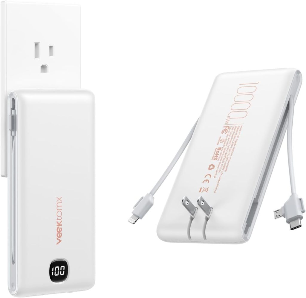 VEEKTOMX Portable Charger with Built in Cables 10000mAh, Power Bank for iPhone with Wall Plug, Travel Essential Fast Charging USB C Slim External Battery Pack for iPhone16/15/14, Samsung, iPad, etc VEEKTOMX Portable Charger with Built in Cables 10000mAh, Power Bank for iPhone with Wall Plug, Travel Essential Fast Charging USB C Slim External Battery Pack for iPhone16/15/14, Samsung, iPad, etc