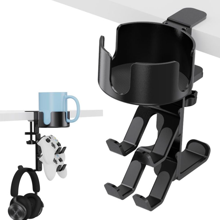 360° Rotating Desk Controller Headphone Holder – Larger Desk Cup Holder with Adjustable Headset Hanger Controller Stand | Clamp On Desk Organizer | Gaming Desk Pc Accessories
