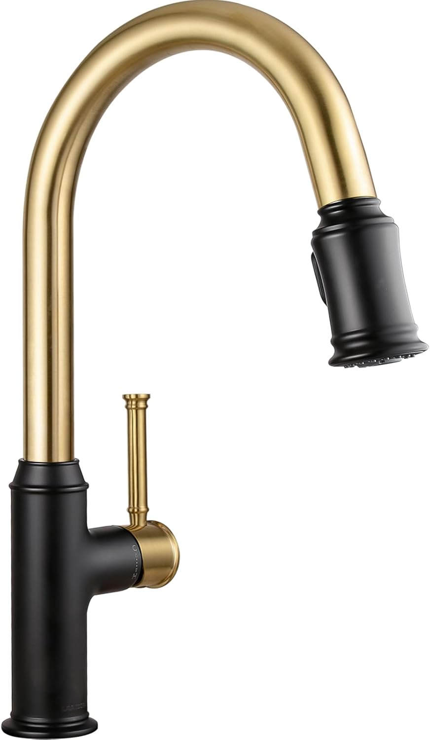 Lava Odoro Curtura Matte Black and Brushed Gold Kitchen Faucet with Pull-Down Sprayer, Single Handle Kitchen Sink Faucet Black Faucet for Kitchen Sink 1 Hole, Deck Plate Included, KF421-GB Lava Odoro Curtura Matte Black and Brushed Gold Kitchen Faucet with Pull-Down Sprayer, Single Handle Kitchen Sink Faucet Black Faucet for Kitchen Sink 1 Hole, Deck Plate Included, KF421-GB