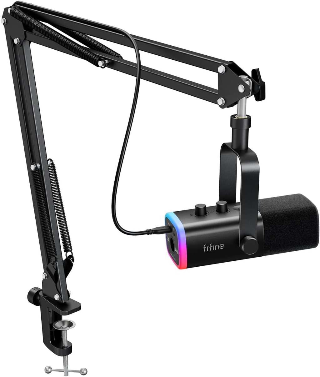FIFINE XLR/USB Gaming Microphone Set, Dynamic PC Mic for Streaming Podcasting, Computer RGB Mic Kit with Boom Arm Stand, Mute Button, Headphones Jack, for Recording Vocal Voice-Over-AmpliGame AM8T FIFINE XLR/USB Gaming Microphone Set, Dynamic PC Mic for Streaming Podcasting, Computer RGB Mic Kit with Boom Arm Stand, Mute Button, Headphones Jack, for Recording Vocal Voice-Over-AmpliGame AM8T
