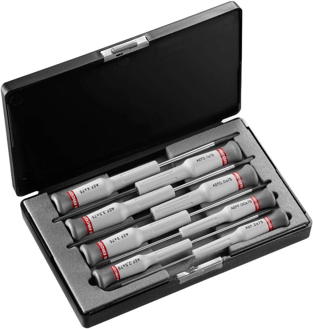 Facom AEF.J3 – Set of 8 Micro-Tech Slotted and Phillips Screwdrivers – 5 Slotted Screwdrivers and 3 Phillips Screwdrivers – Storage Box Included – Sturdy Material Facom AEF.J3 – Set of 8 Micro-Tech Slotted and Phillips Screwdrivers – 5 Slotted Screwdrivers and 3 Phillips Screwdrivers – Storage Box Included – Sturdy Material