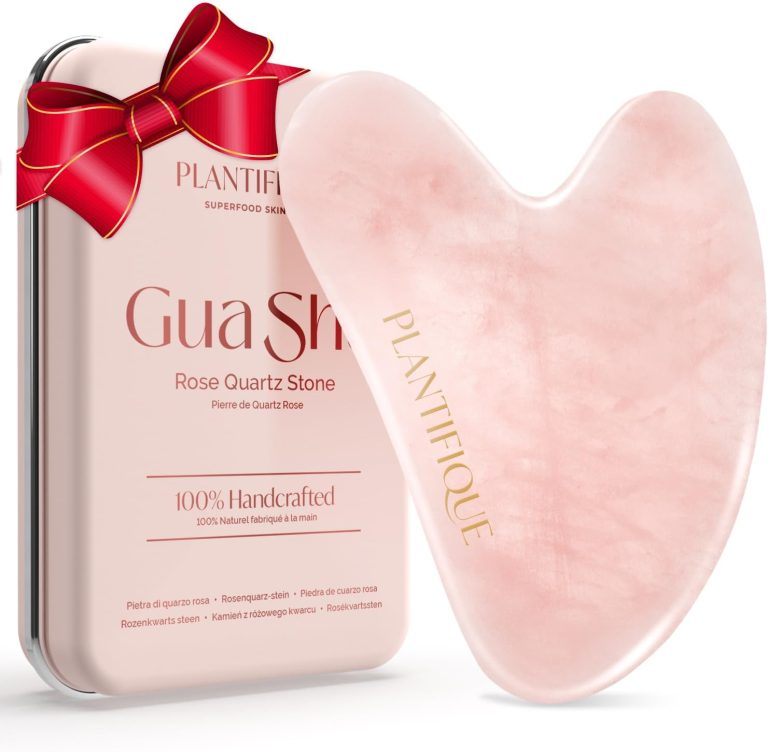 PLANTIFIQUE Gua Sha Rose Quartz Tool for Face Anti Aging Massage Tool – GuaSha – Jawline Shaper – Facial Skin Care Products – Massager for Your Skin Care Routine
