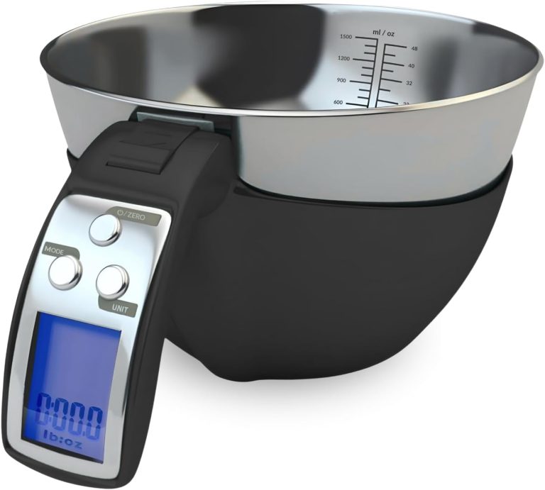 Fradel Digital Kitchen Food Scale & Mixing Bowl – Measuring Cup Scale in Grams & Ounces for Cooking, Baking, Diet, Gifting – Stainless Steel, Dishwasher-Safe Removable Bowl – 11lb Capacity – Black