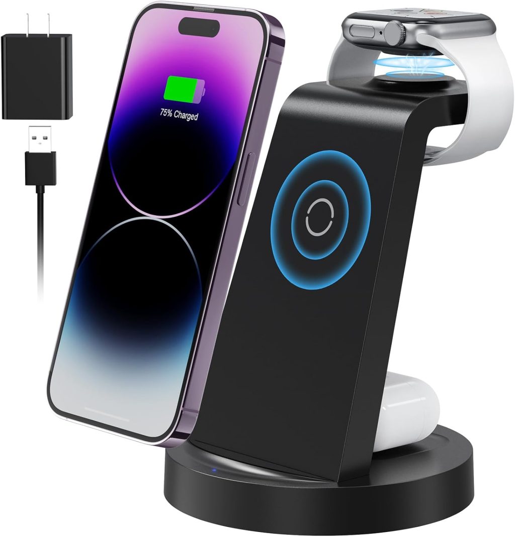 3 in 1 Charging Station for Apple Device, Wireless Charger for iPhone 16 15 14 13 12 11 Pro Max & Apple Watch iwatch- Charging Stand Dock for AirPods 3 in 1 Charging Station for Apple Device, Wireless Charger for iPhone 16 15 14 13 12 11 Pro Max & Apple Watch iwatch- Charging Stand Dock for AirPods
