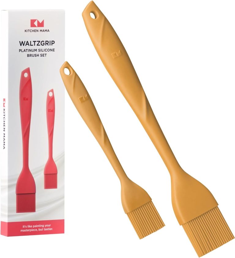 Kitchen Mama WaltzGrip Platinum Silicone Basting Pastry Brush: Set of 2 Heat-Resistant for Cooking, Baking, Pastries, Grilling, Spreading Oil, Butter, BBQ Sauce, Eggs. Dishwasher-Safe (Yellow)