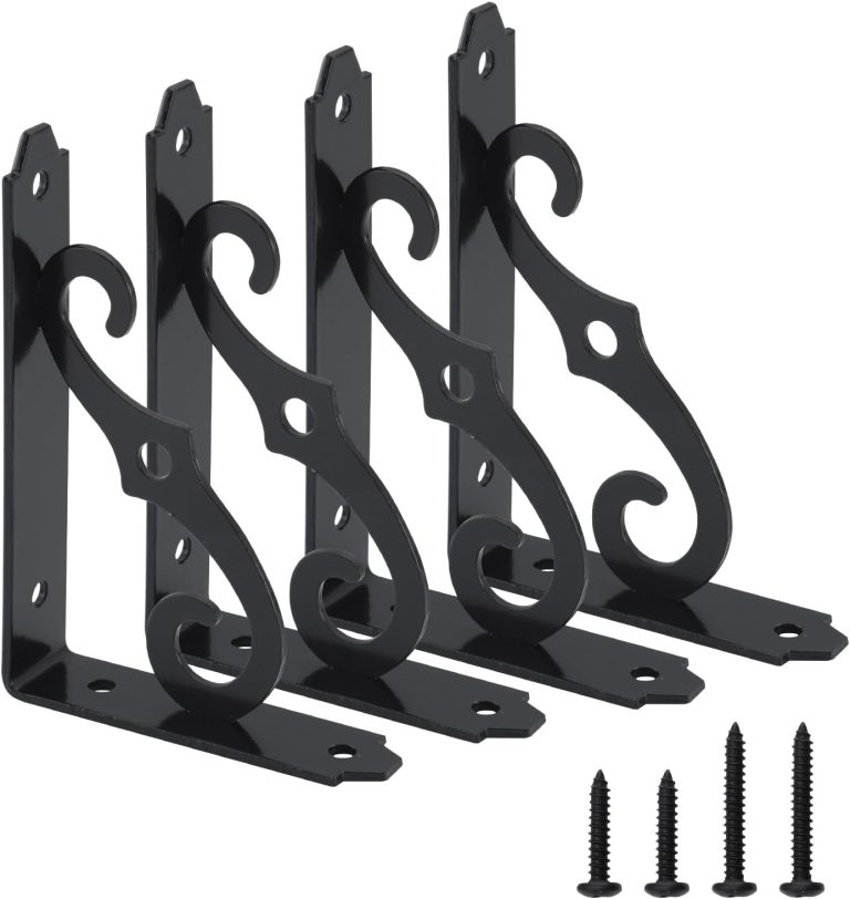 HOME MASTER HARDWARE Decorative Shelf Brackets 5×3-1/2 in Wall Mounted Floating Shelf Bracket L Heavy Duty Support Corner Brace Joint Right Angle Bracket for DIY Open Shelving with Screws Black 4 Pcs