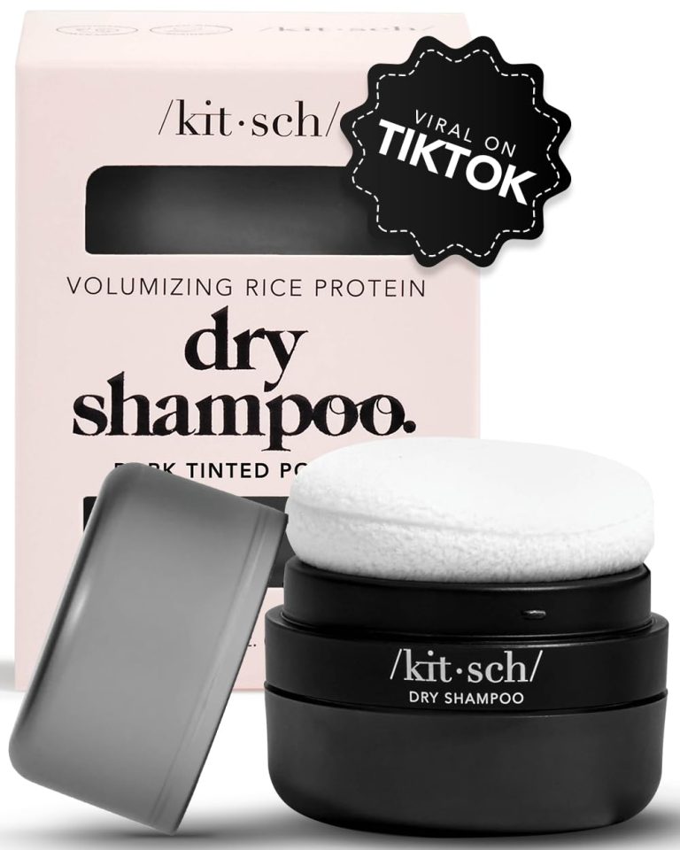 Kitsch Dry Shampoo Powder with Rice Protein for Women & Men – Volumizing, Unscented, No White Cast, Non Toxic, Organic, Paraben & Benzene Free, Non Aerosol for Oily & Dark Hair, Travel Size – 8g
