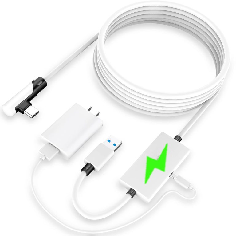 Kuject Design 16FT Link Cable for Quest 3S/3, Quest 2 and Quest Pro, with Separate Charging Port for Uninterrupted Power, USB 3.0 Type A to C Cable for VR Headset Accessories and Gaming PC, White