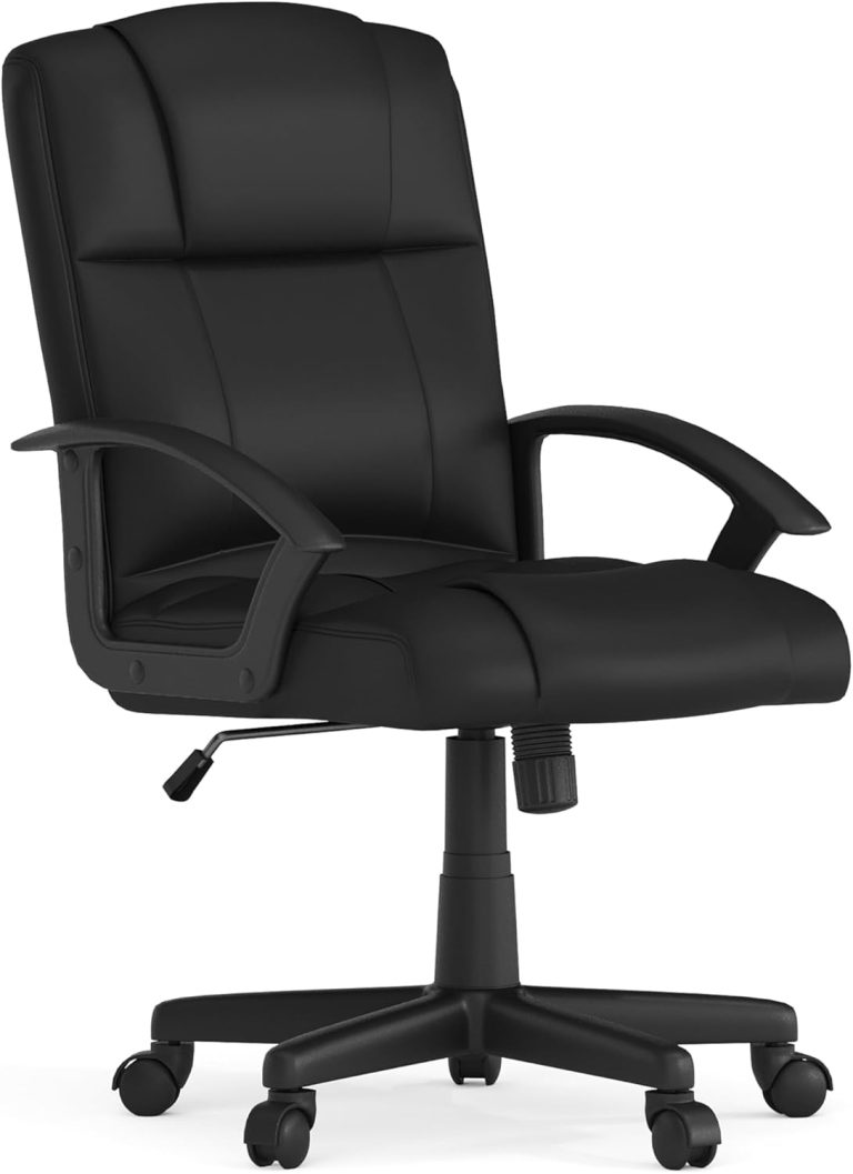 Flash Furniture Coffman Flash Fundamentals Mid-Back LeatherSoft Office and Gaming Chair, Ergonomic Office Chair with Padded LeatherSoft Seat and Arms, Black