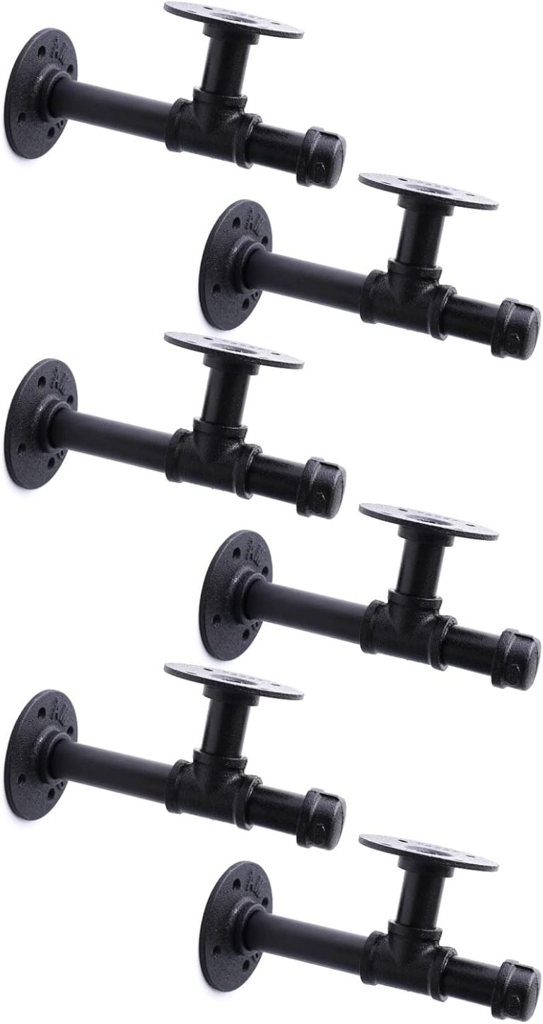 3/4″ Industrial Pipe Shelf Brackets, Black Iron Wall Mounted DIY Shelving Brackets Hanging Custom Pipe Brackets for Floating Shelves (6, 8 Inch)