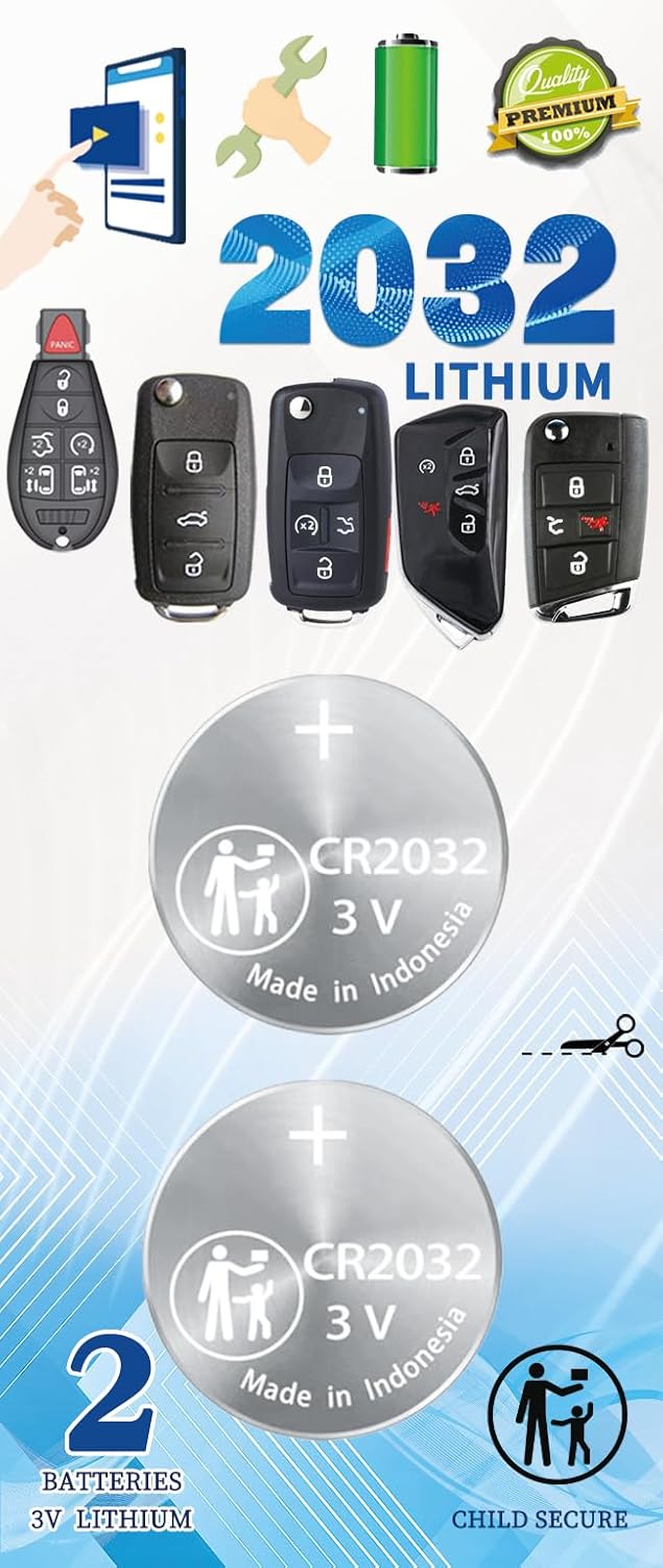 2Pack Key Fob Replacement Battery for Volkswagen VW Jetta Tiguan Atlas Passat Golf Beetle Taos GTI ID4 CC Touareg Routan Eos Rabbit Arteon Remote Key (Check Fitment Guide)