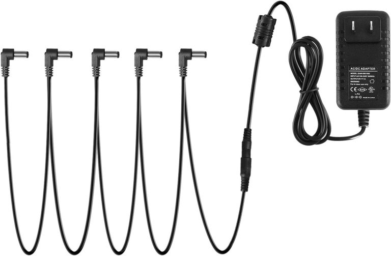 Donner DPA-1 Guitar Pedal Power Supply Adapter 9V DC 1A Tip Negative 5 Way Daisy Chain Cables for Guitar Effect Pedal