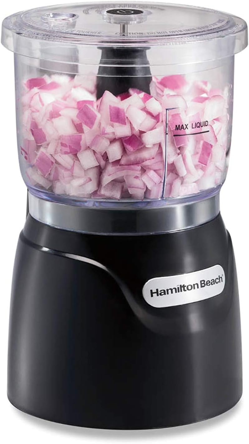 Hamilton Beach Electric Vegetable Chopper & Mini Food Processor, 3-Cup, 350 Watts, for Dicing, Mincing, and Puree, Black (72850) Hamilton Beach Electric Vegetable Chopper & Mini Food Processor, 3-Cup, 350 Watts, for Dicing, Mincing, and Puree, Black (72850)