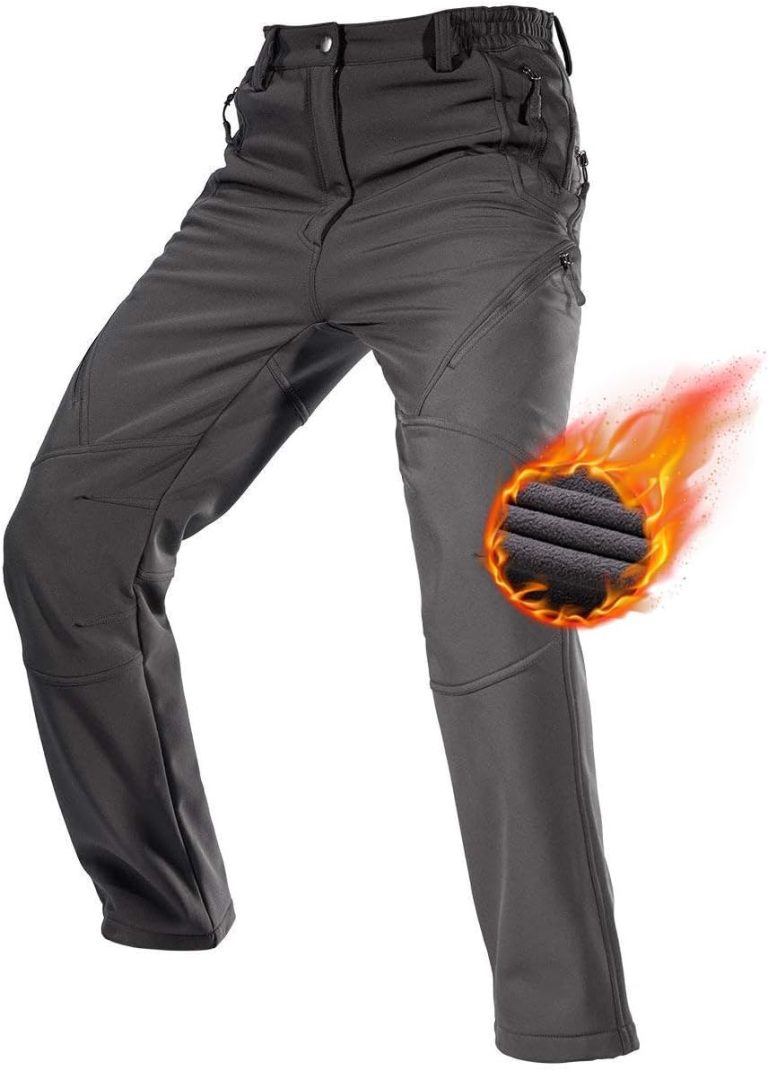 Free Soldier Men’s Fleece Lined Outdoor Cargo Hiking Pants Water Repellent Softshell Snow Ski Pants with Zipper Pockets