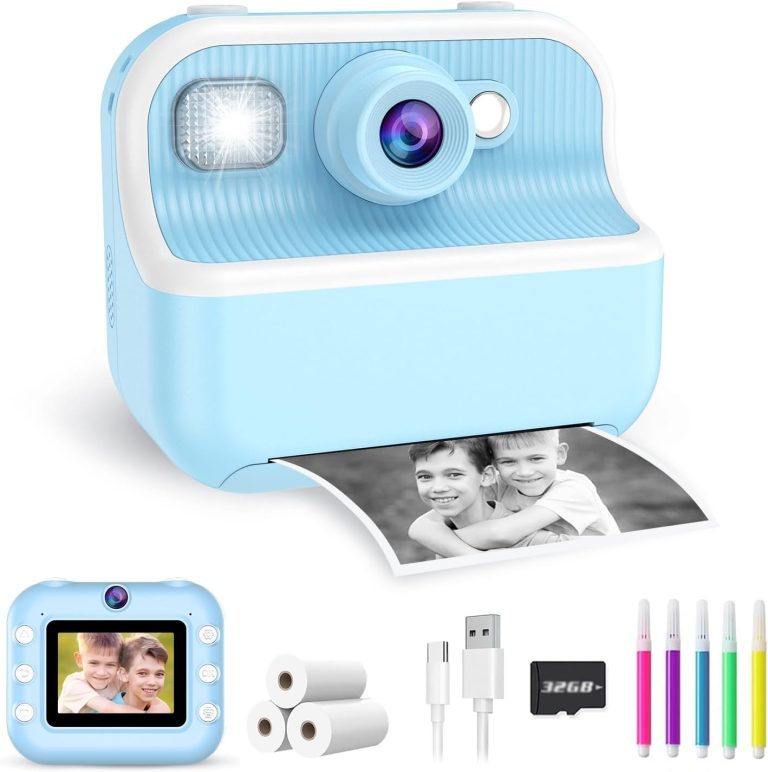 Kids Camera Instant Print, Christmas Birthday Gifts for Kids Age 3-12, HD Camera for Kids with Printing Photo Paper, Portable Toy for 4 5 6 7 8 9 10 Year Old Girl with 32GB SD Card-Blue