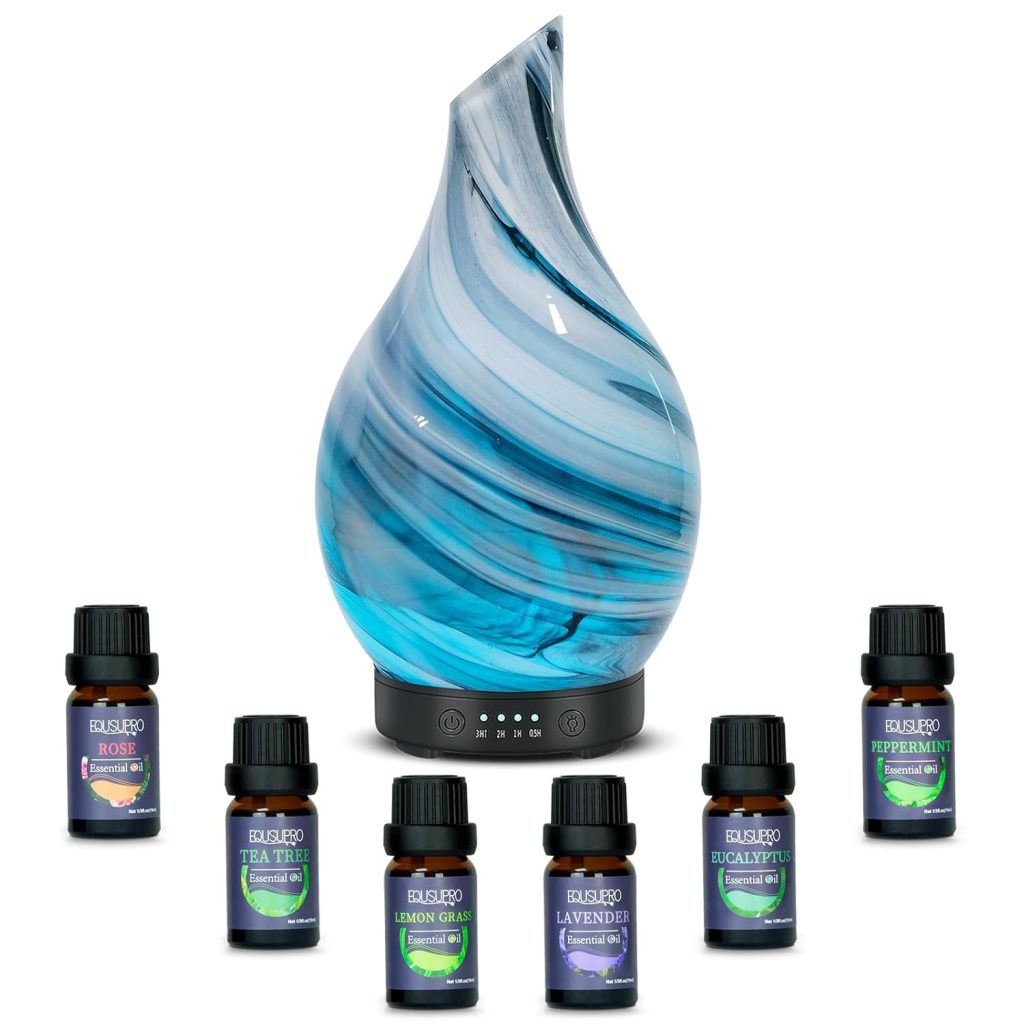 Oil Diffuser & Essential Oils Set – Aromatherapy Diffuser with 6 Essential Oils Set, Ultrasonic Cool Mist Oil Diffusers for Essential Oils, 4 Timer & 7 LED Light, Waterless Auto Shut-Off Oil Diffuser & Essential Oils Set – Aromatherapy Diffuser with 6 Essential Oils Set, Ultrasonic Cool Mist Oil Diffusers for Essential Oils, 4 Timer & 7 LED Light, Waterless Auto Shut-Off