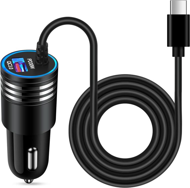 48W Super Fast Car Charger USB C Rapid Android Car Adapter with 30W Built-in Type C Fast Charging Cable for Samsung Galaxy S24 S23 Ultra S22 S21 S20 FE A15 A14 A54 A53 A23 A13 A03S A12 A32 S9 Z Flip6