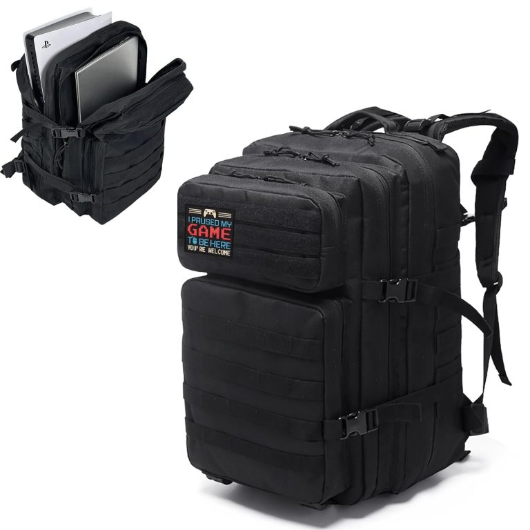 ZLDYPINK Tactical Gaming Travel Backpack Compatible with PS5/PS5 Pro Console, Carrying Case Storage Bag for 15.6″ Laptop, Portable Monitor, Controller, More Game Discs and Gaming Accessories