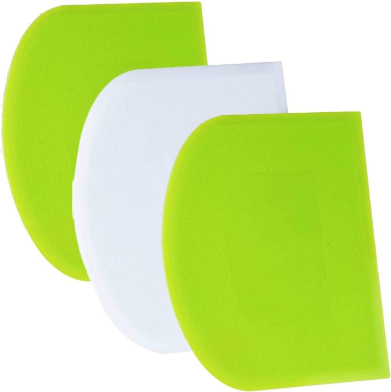 SURDOCA Dough Scraper Bench Scraper – 3P 4.7×3.7″ Plastic Flexible Bowl Scraper, Sharp Edge & Angles Cake Scraper. Non-Slip Bakeware Decorating Tools Sculpting & Modeling Tools – Green+White+Green