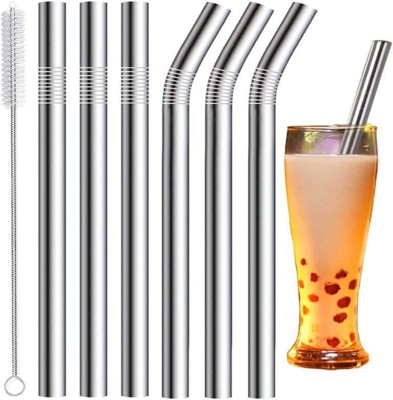 Vinaco Stainless Steel Smoothie Straws, 0.5” Extra Wide Reusable Metal Drinking Straws for Milkshakes, Bubble Tea, Smoothie, Set of 6 Jumbo Drinks with 1 Cleaning Brush