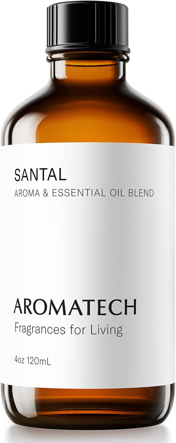AromaTech Santal Aroma Essential Oil Blend: Luxury Hotel Inspired Aromatherapy with Amber, Vanilla, Cedar & Sandalwood for Ultrasonic Diffusers & Nebulizers – 4 fl oz, 120 mL