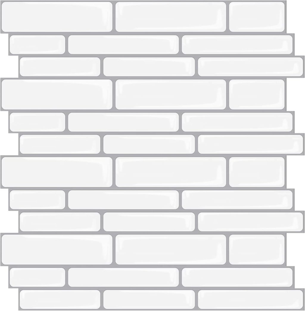 Art3d Thickened Peel and Stick Backsplash Tile Oblong in White, 10 Sheets 12x12in. Art3d Thickened Peel and Stick Backsplash Tile Oblong in White, 10 Sheets 12x12in.